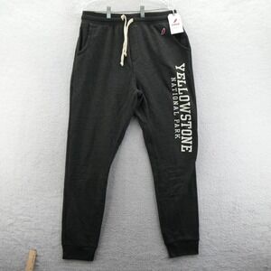League Jogger Pants Men Large Yellowstone National Park Charcoal Grey Fleece NEW